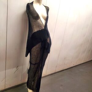 Oversize Mesh Cardigan Cover Up Women Crochet Raglan Sleeve Black Maxi One SIZE